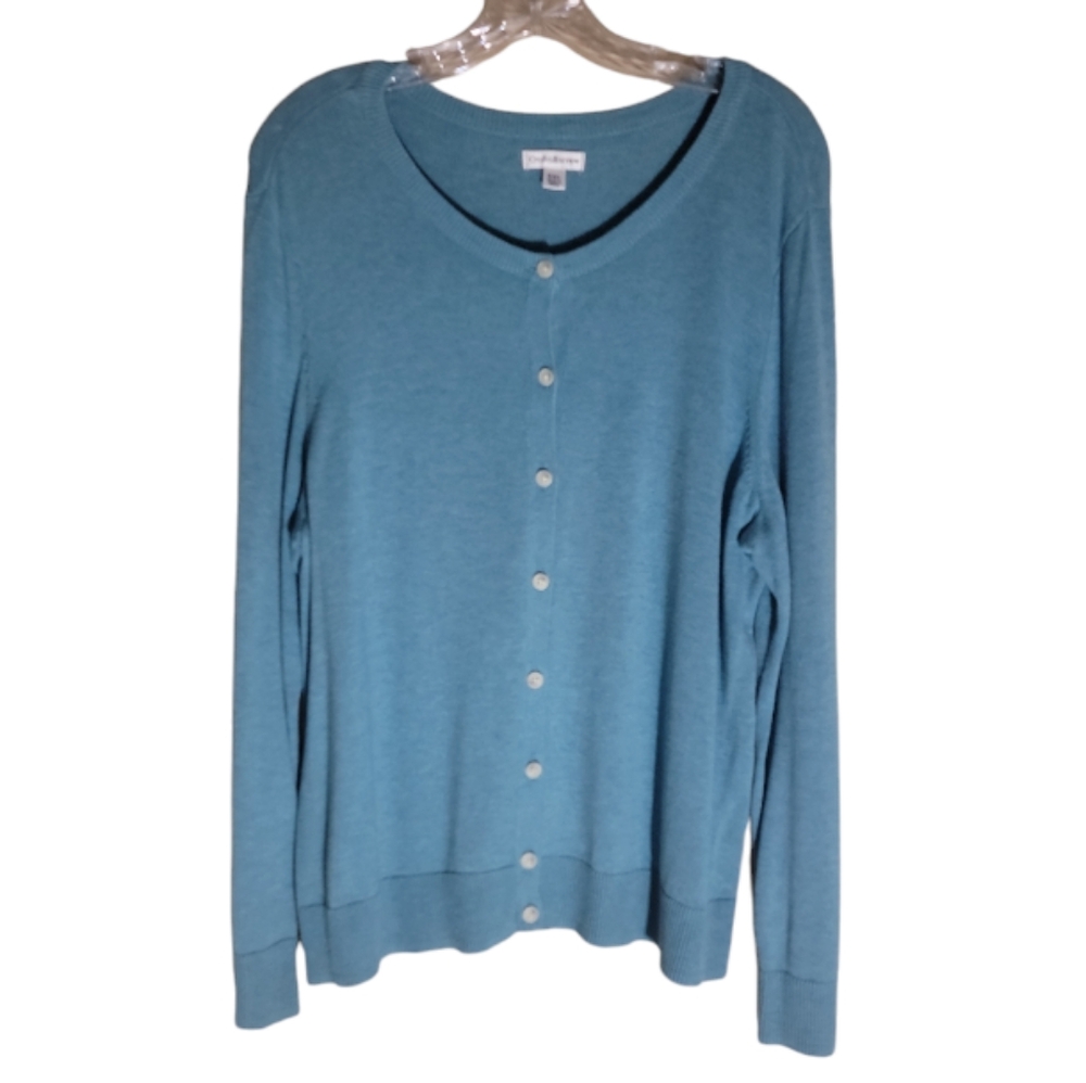 Croft & Barrow cardigan sweater size XXL blue button front crew neck plus size